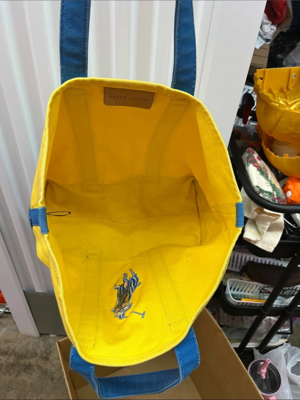Polo by Ralph Lauren Yellow Canvas Tote with Blue Accents & Embroidered Logo